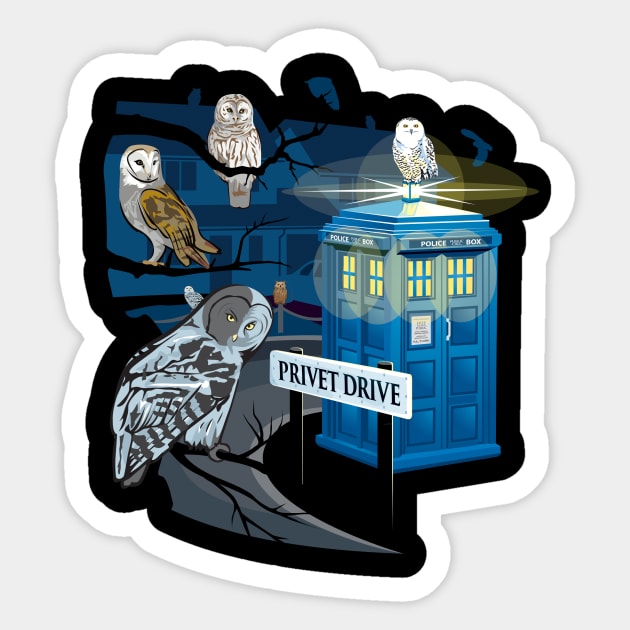 Hedwig Says Who! ( Doctor Who Tardis ) Sticker by LaughingDevil